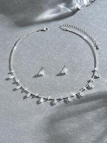 1 Set Premium Luxury Geometric Rhinestone Necklace & Earrings Set For Women, Suitable For Party Wear - Multicolor - View 14