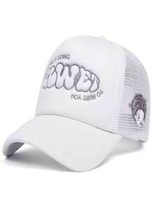 Breathable Mesh Trucker Hat, Cartoon Letter Embroidery, Casual Sun Protection Curved Brim Baseball Cap, Unisex Outdoor Streetwear Style - A - View 8