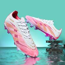 Unisex Anti-Slip Football Shoes, High-Top Durable Artificial Turf Football Cleats Sports Shoes - Pink - View 4