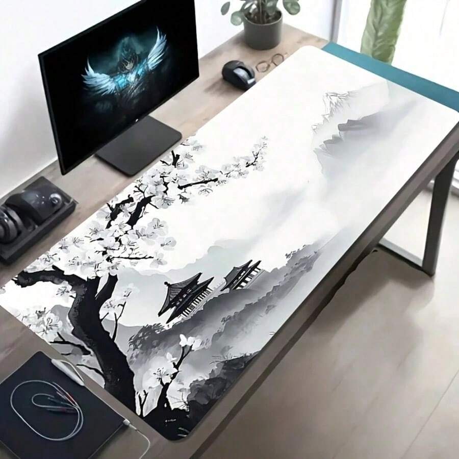 1pc Large Gaming Mouse Pad Black White Ink Landscape Architecture Design Traditional Chinese Style Non Slip Washable Rubber Base Large Office Desk Accessory Durable Stain Resistant Game Mousepad Fashion Desk Decor Study Supply Perfect Gift For Gamers - Multi-color - View 1