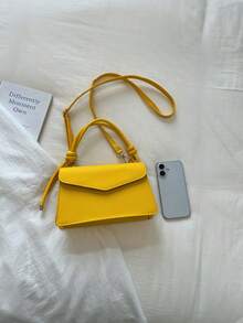 1 pieza Bolso de mano cuadrado pequeño de color amarillo sólido de PU para mujeres - Amarillo - Ver 3
