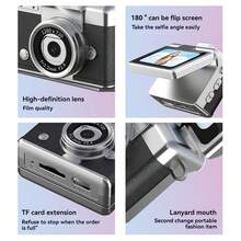 Vintage Roller Flip Screen Portable Camera, High Definition CCD Digital Camera With Lanyard, Suitable For Students And On-The-Go Photo/Video Recording, 200mAH - View 7