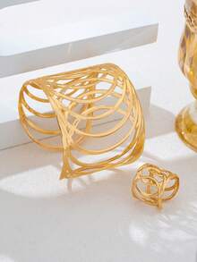 1 Set Exaggerated European And American Style Women's Open Bangle Bracelet Set - Yellow Gold - View 4