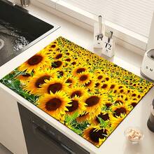 1pc Home Decor Sunflower Pattern Printed Dish Drying Mat, Coffee Machine Absorbent Mat, Sink Drain Mat, Cup Absorbent Mat, Kitchen Supplies, Bathroom Supplies, Kitchen Countertop Decoration - Multicolor - View 8
