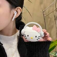 [Authorized]1PC Sanrio Hello Kitty Cartoon Headset Case, Compatible With 1/2/3/4/Pro/Pro2/Pro3 Wireless Bluetooth Earbuds, Bow Hello Kitty Apple Earphone Protective Cover - Multicolor - View 2