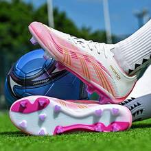 Unisex Anti-Slip Football Shoes, High-Top Durable Artificial Turf Football Cleats Sports Shoes - Pink - View 6