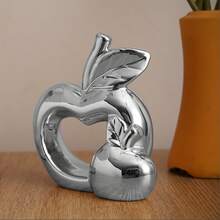 1pc Luxury Metallic Ceramic Hollow Heart Apple Statue Ornament, Ceramic Material, Glossy Surface, Luxury Home Decor, Creative Apple Design, Living Room Desktop Entryway Decoration Small Ornament - A - View 11