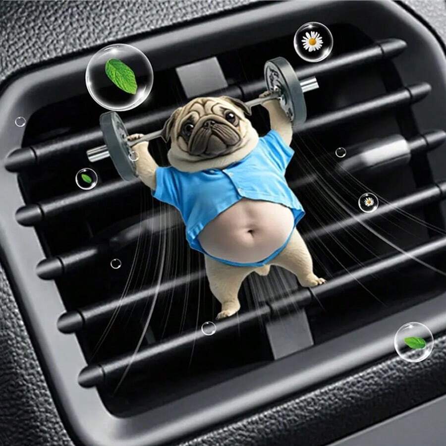 1pc Creative Cute Acrylic Weightlifting Puppy Car Air Vent Clip/Air Conditioner Vent Fragrance Diffuser - Weightlifting Puppy Decorative Clip - View 1