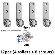 12pcs(4 Casters And 8 Screws) Heavy Duty Silent Sliding Door Roller Directional Wheel Set - Metal Structure, Suitable For Underbed Storage Cabinets, Storage Boxes, Slide Rail Wheels, Sliding Door Hardware Set, Sliding Door Hardware - Random - View 12