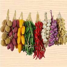 Artificial Vegetable & Fruit Crop Hanging Garland, Realistic Ginger, Corn, Sweet Potato, Red & Green Chili, Garlic, Peanut, Potato Assortment, Customizable Farm Harvest Scene Decor, Halloween & Autumn Home Decoration Props - Multicolor - View 3