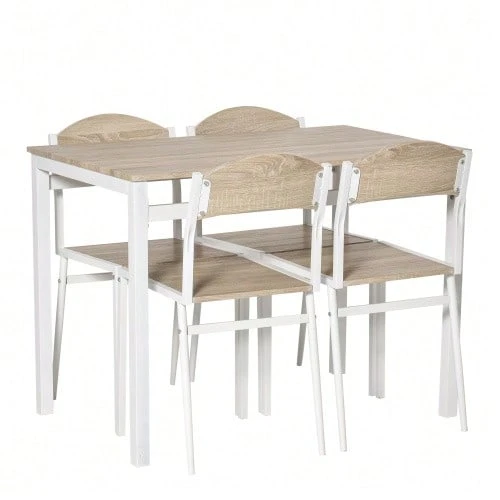 5-Piece Dining Set With Wood-Effect MDF Top And Grey And White Metal, Including A Table And Four Chairs For A Modern Dining Room. - 淺灰色 - 查看 1