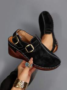 Women's Summer Thick Sole Wedge Pumps, Suitable For Daily Wear And Home Outfits - Black - View 2