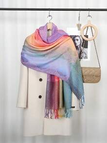 1pc Colorful Gradual Change Cashew Nut Long Tassel Shawl And Wraps Soft Lightweight Accessories Women Evening Dresses Party Travel Office Wedding Gift - Pink - View 2