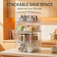 4pcs Transparent Stackable Drawer Storage Boxes, Clear Pull-Out Organizer Bins, Suitable For Cosmetics, Bathroom Vanity, Desk, Kitchen Cabinet, Office - Clear - View 6