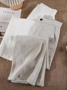 Celana Kasual Wanita yang Nyaman, Terbuat dari Kain Linen Lembut yang Bernapas, Cocok untuk Pakaian Sehari-hari di Rumah dan Saat Liburan - Light Grey - View 5