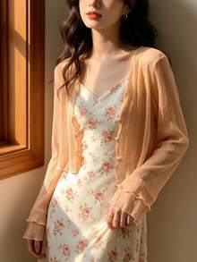 1 Peça Cardigan Transparente Fino de Verão para Mulheres, Xale para Camisete, Top de Proteção Solar de Manga Longa para Praia - Multicolorido - Visão 18