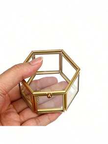 1pc Luxury Hexagonal Glass Jewelry Display Box - Decorative Storage Box For Organizing - Brass Frame, Wedding Gift, Ring, Bracelet, Earring Holder, Mother's Day, Spring Home Room Decor, Jewelry Collector Fashion Storage Box, Sun Travel Cool Back To School - Multicolor - View 8