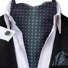 Ensemble de 5 pièces pour homme vert foncé à petits carreaux, cravate Ascot, pochette, boutons de manchette, bague, boutonnière, motif des boutons de manchette aléatoire, accessoires de costume formel pour mariage - Vert sapin - Voir 6