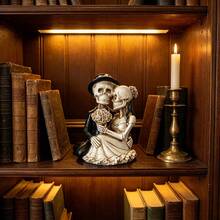Gothic Hugging Skeleton Newlyweds Statue, Spooky Halloween Party Tabletop Figurine, Creative Day Of The Dead Skull Couple Resin Decor Gift - 1PC - View 6