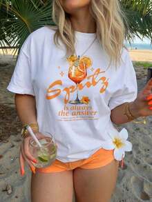 Women Orange Juice Casual Floral & Star Print Round Neck Short Sleeve T-Shirt With Text Summer T-Shirt For Women T Shirt For Women - White - View 9