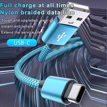 3条装 USB-A 转 USB-C 快速充电数据线 [1米/2米/3米] 尼龙编织 Type-C 同步线。兼容三星 Galaxy A14 5G/A13/A54/A53/A23/A24/A03s/S23/S22 Ultra/S21/S20；也兼容 16/15 系列和各种安卓智能手机。适用于 Type-C 充电器。 - 彩色 - 查看 10