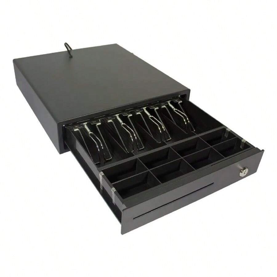 Cajón de dinero Nextep NE-514 negro, caja registradora con 4 compartimentos para billetes y 8 para monedas para tiendas y negocios - Ver 1