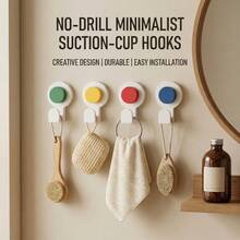 KOEMO 4 Hooks, Vacuum Suction Cup Hooks, Strong Traceless Hooks, No‑Drilling Design, Reusable And Detachable, Stable Load‑Bearing And Not Easy To Fall Off. Multifunctional Storage And Decorative Hooks, Suitable For Smooth Walls In Bathrooms And Bedrooms. - Yellow/Green/Red/Blue (4 Color Hooks) + Air Pump *1 - View 6