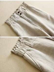 Women's Comfortable Casual Pants, Linen Breathable Soft Fabric, Suitable For Daily, Home And Vacation Wear - Light Grey - View 5