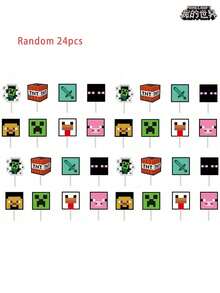 Minecraft 像素戰鬥遊戲主題派對裝飾套裝，包含生日橫幅、氣球、蛋糕裝飾插牌，適合聖誕節 - 彩色 - 查看 3