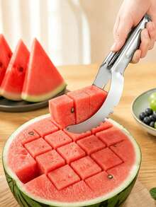 1pc Stainless Steel Watermelon Slicer Clip, Fruit Slicer Clip, Suitable For Home Kitchen, Restaurant, Buffet, Afternoon Tea Party, Outdoor Picnic And Camping - Silver - View 3