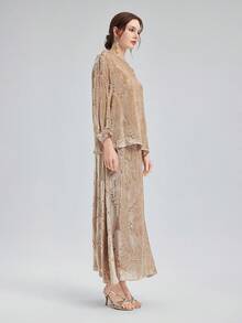 Rich Radi Q's Rok A-Line Panjang Sedang Elegan untuk Wanita, Dihiasi dengan Bordir Indah, Kain Tenun Menciptakan Gaya Bohemian Kasual - Aprikot - View 5