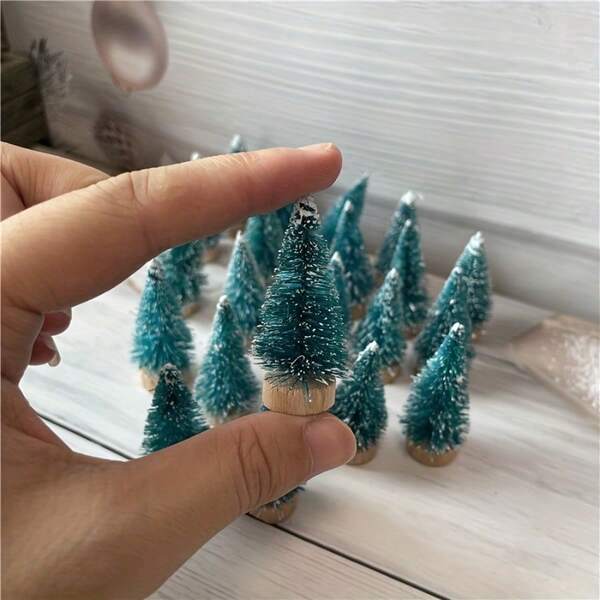10pcs Mini Christmas Tree Decor, Small Cedar Wood, Artificial Desktop Decoration, New Year Decoration Accessories, Artificial Snow Scene Mini Pine Tree DIY Crafts Dollhouse Decor, Realistic Touch Arrangement