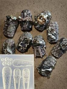 1 Peça Molde de Silicone para Arte de Unhas com Relevo 3D de Couro de Crocodilo e Pele de Cobra - Transparente - Visão 13