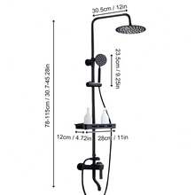 Matte Black Shower System With Integrated Shelf, Multifunctional Wall-Mounted Shower Fitting Set For The Bathroom - A - View 8