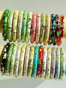10/7/5/3pcs Random Color Flower Enamel Bracelet Women's Vintage Elegant Luxury Palace Style Oil Drop Metal Bracelet - Multicolor - View 10