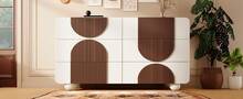 Sideboard With 6 Drawers, Elegant Curved Design White And Walnut Wood - Putih - View 3