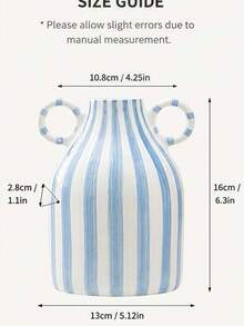 Striped Ceramic Vase With Dual Handles, Minimalist Nordic Style Home Decor Vase, Suitable For Living Room, Bedroom, Tabletop Centerpiece Decoration - Vase - View 2