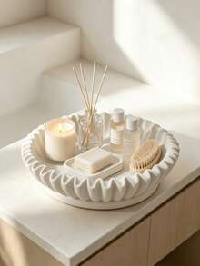 1pc Wavy Texture Resin Decorative Tray, Minimalist Wabi-Sabi Style Storage Tray, Multi-Purpose Desktop Organizer Tray, Compact 15*13cm, Desktop Storage Dual-Use Luxury Decor, Suitable For Living Room, Bathroom, Entryway, Dining Table, Perfect For Personal Use Or Gift - Multiple 4 - View 3