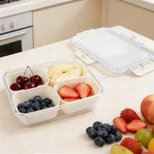 Scatola trasparente per spuntino a 4 scomparti con coperchi – Organizer portatile per verdure, dolci, frutta, noci, di dimensioni medie - Visualizzare 5