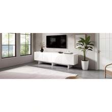 Modern TV Cabinet With 4 Doors / Arched Design / Made Of MDF / Cable Opening / Relief Decorations / For Living Room, Bedroom, Entertainment Area, White - 白色 - 查看 7