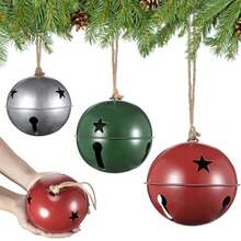 Tandefio Giant Christmas Vintage Bells Christmas Tree Ornaments Set of 5.5" 4.7" 4" H Decorative Bells with Jute Hanging Rope for Christmas Door Knob Home Garden Decor DIY Craft Silver, Red, Green - Plata rojo verde - Ver 1