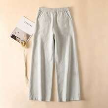 Celana Kasual Wanita yang Nyaman, Terbuat dari Kain Linen Lembut yang Bernapas, Cocok untuk Pakaian Sehari-hari di Rumah dan Saat Liburan - Light Grey - View 2