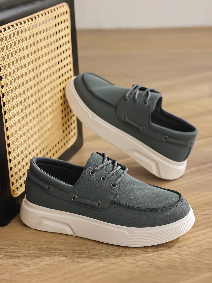 Men's Loafers Summer New Grey Lace-Up Loafers Business Casual Shoes Thick Sole Walking Shoes Lace-Up Dress Shoes Suitable For Office Daily Commute Weekend Street Date Short Trip Lightweight Business Meeting Daily Casual Shopping Soft Matte PU Upper - Grey - View 1