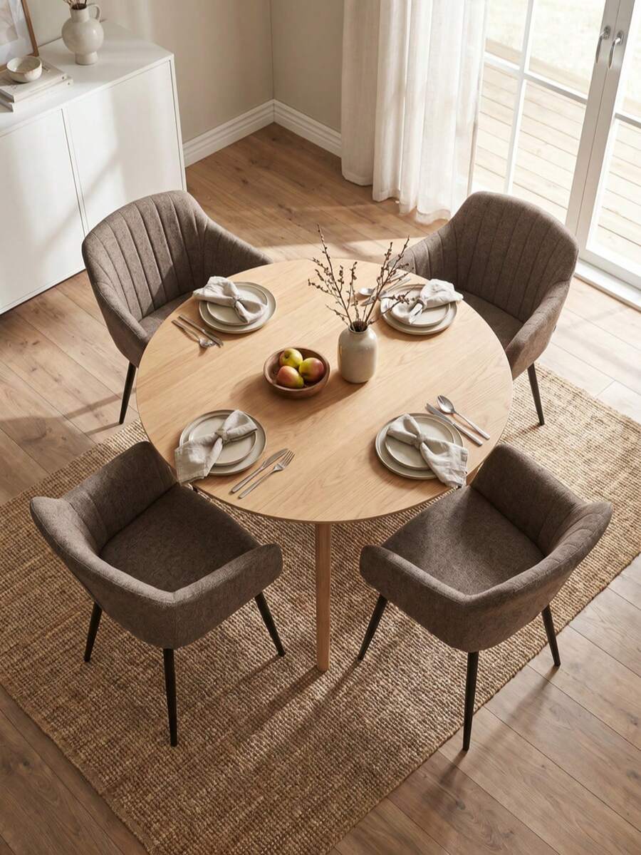 Goeurvant Contemporary Vertical-Stripe Upholstered Dining Chairs With Armrests & Metal Legs For Dining Room, Kitchen, Living Room - Set Of 2 / Set Of 4 / Set Of 6--Mocha Brown-Textured Fabric - Mokka - 查看 1