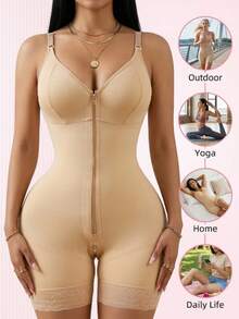1pc Women's Shapewear Jumpsuit, Tummy Control Butt Lifting Body Shaper, Zipper Crotch, Tight Fit One Piece, Suitable For Multiple Occasions - Apricot - View 5