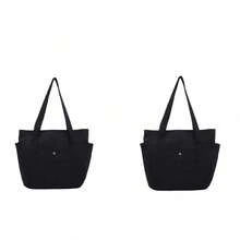 2 Large Capacity Canvas Tote Bags, Multi-Pocket Shoulder Bags, Reusable Shopping Bags, Comfortable Handles, Easy To Carry, Suitable For Daily Use And Gifts, Portable Handbags, Applicable For School, Work, Travel And Shopping - Multicolor - View 12