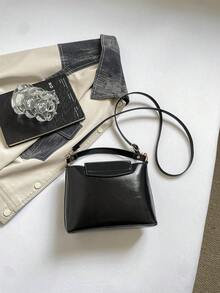1pc Women's Fashion Commuter Solid Color All-Season Handbag, Portable Versatile Luxury Shoulder Bag, High-Quality Woven Texture Crossbody Bag, Suitable For Dating, Shopping, Gift, Work - Black - View 7