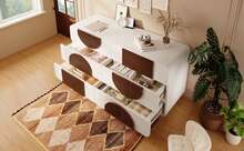 Sideboard With 6 Drawers, Elegant Curved Design White And Walnut Wood - Putih - View 7