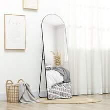 Full-Length Freestanding Mirror, 150 X 50 Cm, With Stand, Arched Design, Shatterproof Film, For Living Room, Bedroom, Black - 黑色 - 查看 2