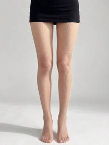 Nude Skin Tone Fine Mesh Fishnet Tights, High Elasticity, Breathable, Anti-Snag, Daily Commute, Low-Key, Slimming, Natural Skin Feel Grid Stockings - Apricot - View 6